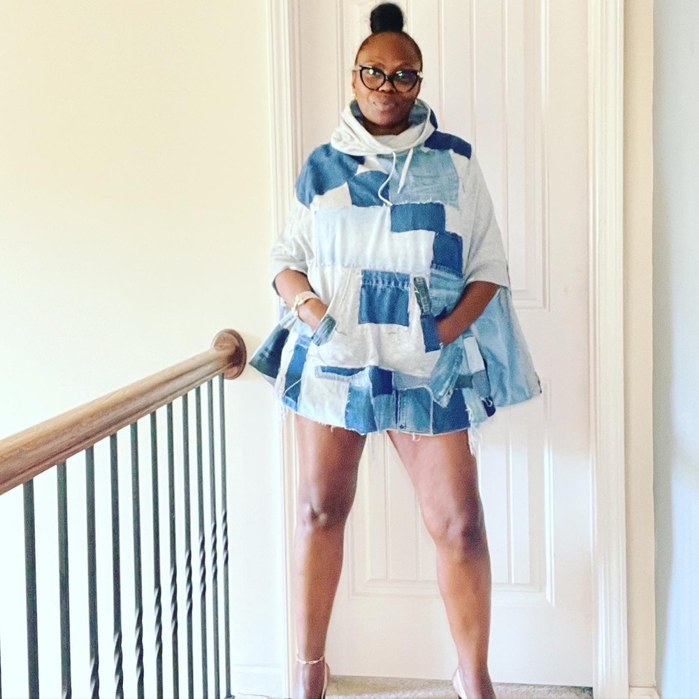 Denim Patched Poncho